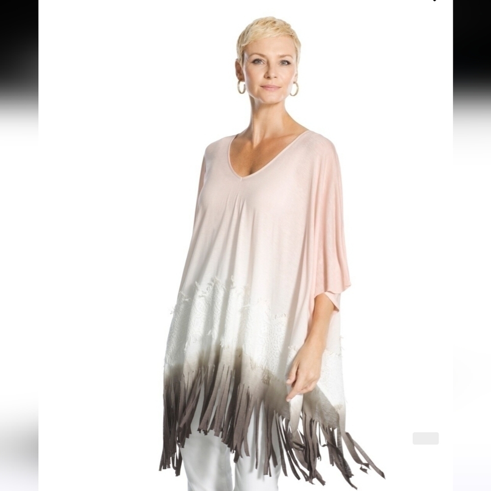CHICOS FELICITY V-NECK FRINGE PONCHO SIZE S/M